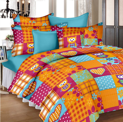 70% OFF on Ahmedabad Cotton Cotton Animal Single Bedsheet 1 Single Bedsheet & 1 Pillow Cover, Orange, Pink