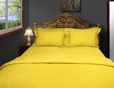 Just Linen Cotton Solid Extra Large Bedsheet 1 Double Flat Sheet, 2 Large Size Pillow Covers, Yellow