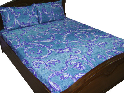 63% OFF on Looms of India Cotton Double Bedsheet 1 Bedsheet, 2 Pillow Covers, Green