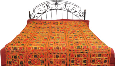 15% OFF on Exotic India Cotton Embroidered Double Bedsheet 1 Bedsheet, Red
