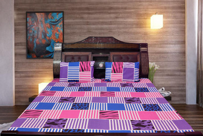 67% OFF on Optimistichomefurnishing Cotton Printed Double Bedsheet 1 Bedsheet, 2 Pillows, Blue, Pink