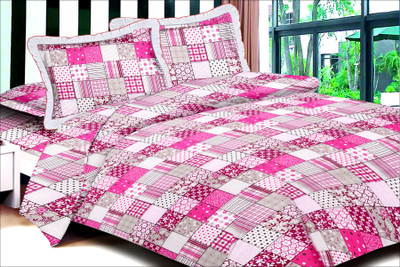 Fashigo Cotton Abstract Double Bedsheet 1 Bedsheet, 2 Pillow Covers, Pink Fashigo Cotton Abstract Double Bedsheet 1 Bedsheet, 2 Pillow Covers, Pink