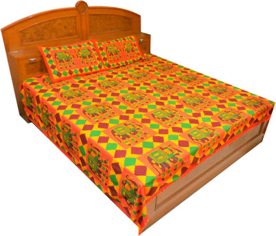 63% OFF on Kismat Collection Cotton Printed Double Bedsheet 1 Bed Sheet, 2 Pillow Covers, Yellow