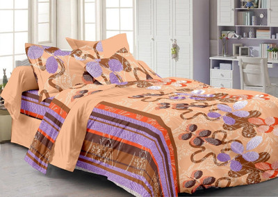 48% OFF on Cenizas Cotton Abstract Double Bedsheet 1 Bedsheet, 2 Pillow Covers, Orange