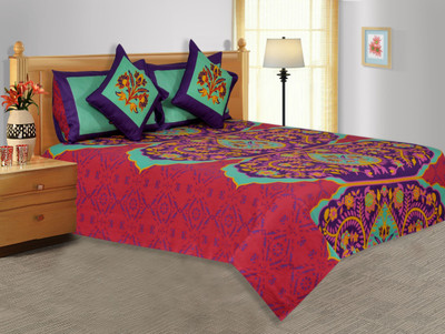 21% OFF on Salona Bichona Cotton Paisley Double Bedsheet 1 Bedsheet, 2 Pillow Covers, Green