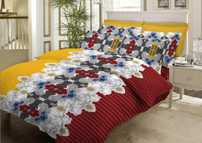 31% OFF on Bombay Dyeing Cotton Printed Double Bedsheet 1Double Bedsheet, 2Pillow Cover, Yellow, Red