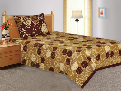 28% OFF on Salona Bichona Cotton Geometric Single Bedsheet 1 Single Bedsheet, 1 Pillow Cover, Brown