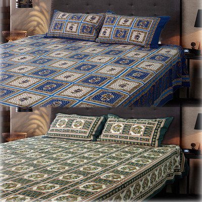 56% OFF on eCraftIndia Cotton Printed Double Bedsheet 2 Bedsheet Set 2 Double Bedsheet + 4 Pillow Covers, Brown