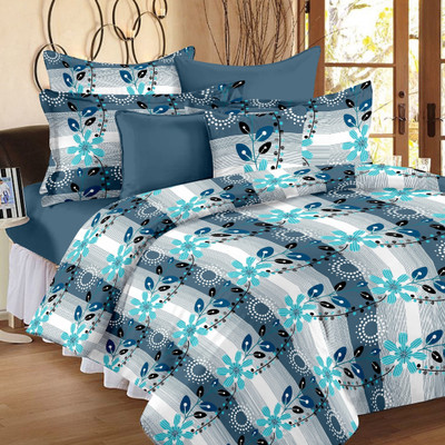 70% OFF on Ahmedabad Cotton Cotton Floral Single Bedsheet 1 Single Bedsheet & 1 Pillow Cover, Blue