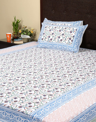 55% OFF on Rajrang Cotton Floral Double Bedsheet 1 Bed sheet, 2 Pillow Cover, Blue, Green