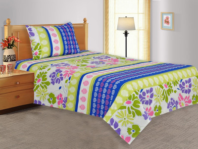 24% OFF on Salona Bichona Cotton Floral Single Bedsheet 1 Single Bedsheet, 1 Pillow Cover, Green
