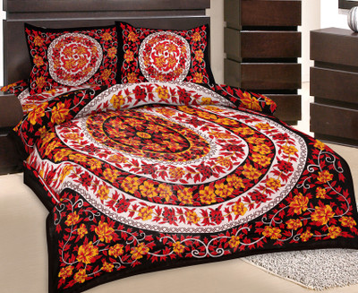 50% OFF on GRJ India Cotton Printed Double Bedsheet 1 Bedsheet, 2 Pillow Cover, Multicolor