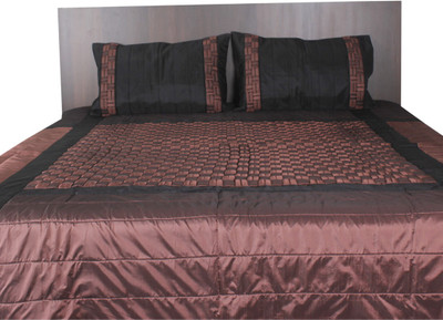 Furrball Bedspreads & More Silk Plaid Queen Bedsheet 1 Bedspread, 2 Pillow Covers, Brown, Black