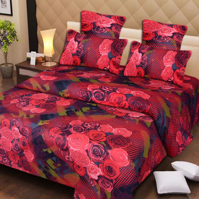 65% OFF on Home Elite Cotton Printed Queen Bedsheet 1 Bedsheet, 2 Pillow Covers, Multicolor