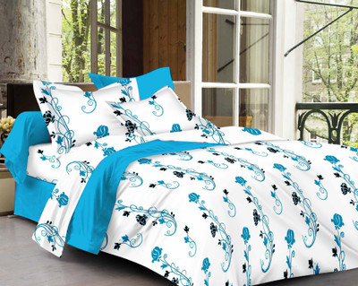 70% OFF on Ahmedabad Cotton Cotton Floral Double Bedsheet 1 Double Bedsheet & 2 Pillow Covers, White, Blue