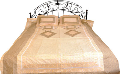 16% OFF on Exotic India Silk Floral Double Bedsheet 1 Bedspread, 2 Pillow Covers, 4 Cushion Covers, White