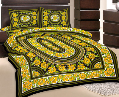 50% OFF on GRJ India Cotton Printed Double Bedsheet 1 Bedsheet, 2 Pillow Cover, Multicolor
