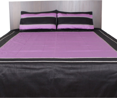 Furrball Bedspreads & More Silk Solid Queen Bedsheet 1 Bedspread, 2 Pillow Covers, Purple, Black
