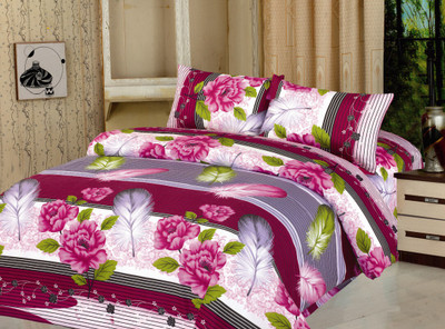 55% OFF on Carah Polyester Printed Double Bedsheet 1 Bedsheet, 2 Pillow Covers, Multicolor