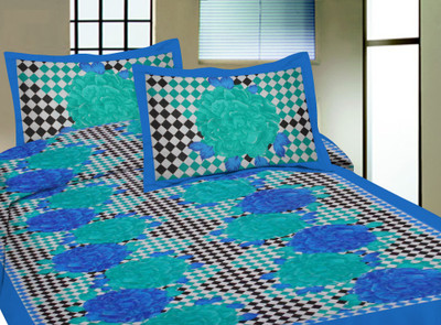 60% OFF on Lali Prints Cotton Printed Single Bedsheet 1 Bedsheet, 1 Pillow Cover, Blue