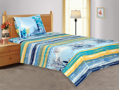 20% OFF on Salona Bichona Cotton Floral Single Bedsheet 1 Single Bedsheet, 1 Pillow Cover, Blue