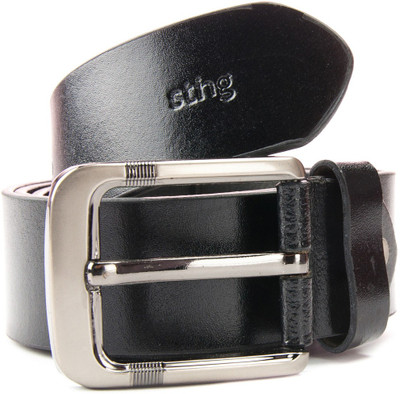Sting Men Casual Black Genuine Leather Belt Black