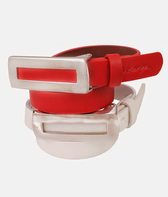 Hidedge Women Casual Red, White Artificial Leather Belt Multicolor