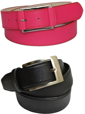55% OFF on SkyWays Men Formal, Casual Black, Pink Genuine Leather Belt Black-01