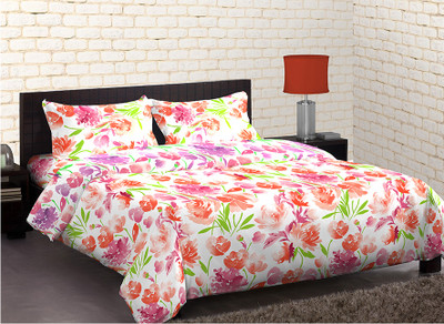 Home Expression USA Polycotton Floral Single Bedsheet 1 Single Bedsheet, 1 Pillow Cover, White||Red||Purple
