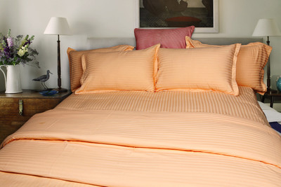 40% OFF on Just Linen Cotton, Satin Striped, Geometric Double Bedsheet 1 Bedsheet, 2 Pillow Covers, Peach 40% OFF on Just Linen Cotton, Satin Striped, Geometric Double Bedsheet 1 Bedsheet, 2 Pillow Covers, Peach