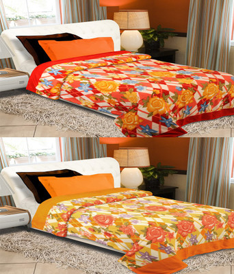 Home Originals Floral Single Blanket Multicolor Fleece Blanket, 2 Single Bed AC Fleece Blanket