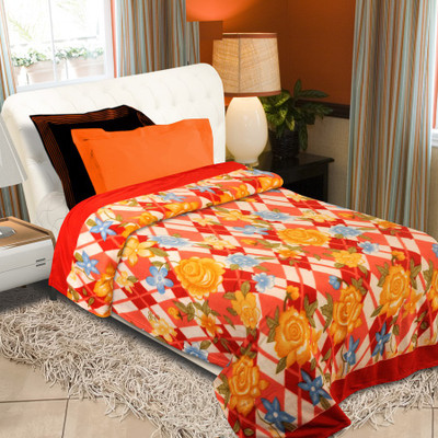 Home Originals Floral Single Blanket Multicolor Fleece Blanket, Single Bed AC Fleece Blanket