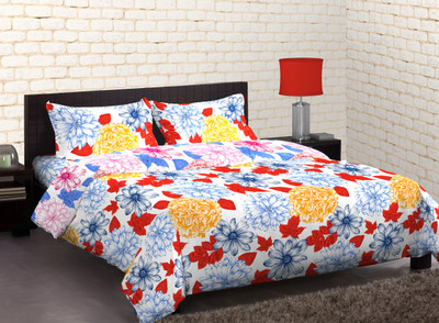25% OFF on Home Expression USA Polycotton Floral Double Bedsheet 2 Pillow Covers, 1 Double Bedlinen, Blue||Red||White