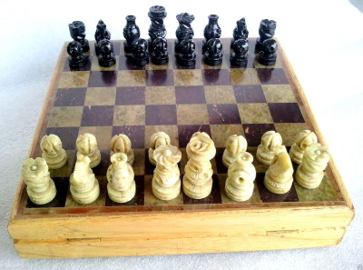 24% OFF on StonKraft Handcrafted Stone Inlay Game Board with Stone Carved Pieces, Pawns 8 inch Chess Board