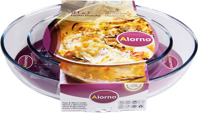 40% OFF on Alorno Microwave & Oven Safe - Easy Hands - Oval Roaster Baking Dish Set - 1.5 & 3 Ltr - Set of 2 Pcs Borosilicate Glass Bowl Set Clear, Pack of 2