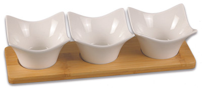 Mom Italy Pentas 3pc Bowl Set with Bamboo Base Porcelain Bowl Set White, Pack of 4 Mom Italy Pentas 3pc Bowl Set with Bamboo Base Porcelain Bowl Set White, Pack of 4
