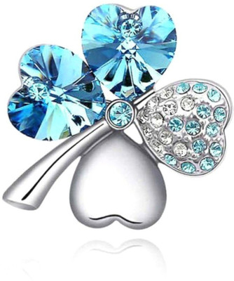 Crunchy Fashion Valentine Special Blue Clover Brooch Blue, Silver