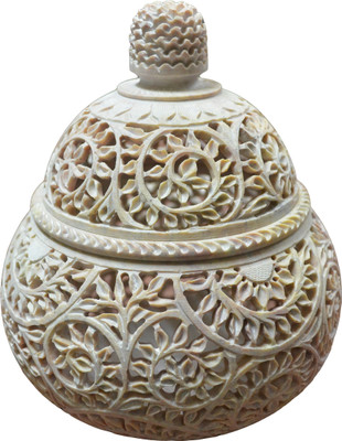 63% OFF on Artist Haat Natural Soapstone Hand carved Floral Design1 Jar Stoneware 1 - Cup Tealight Holder Beige, Pack of 1