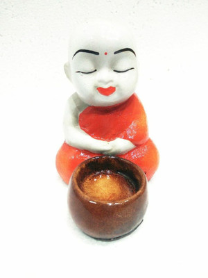 55% OFF on Earth Sitting Monk Polyresin 1 - Cup Tealight Holder Orange, White, Pack of 1