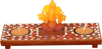 51% OFF on Divine Twinkler Glass, Wooden Tealight Holder Orange, Pack of 3