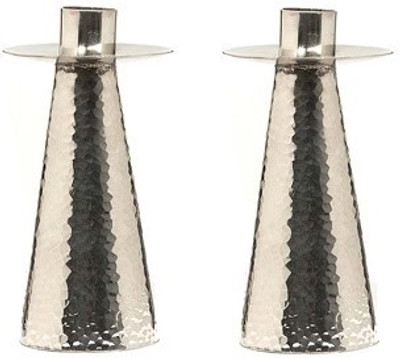 Indian Reverie Aluminium Candle Holder Set Silver, Pack of 2 Indian Reverie Aluminium Candle Holder Set Silver, Pack of 2
