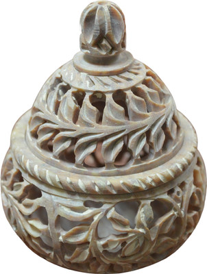 64% OFF on Artist Haat Natural Soapstone Hand carved Floral Design4 Jar Stoneware 1 - Cup Tealight Holder Beige, Pack of 1