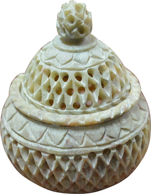 53% OFF on Artist Haat Natural Soapstone Hand carved plain Design Jar Stoneware 1 - Cup Tealight Holder Beige, Pack of 1