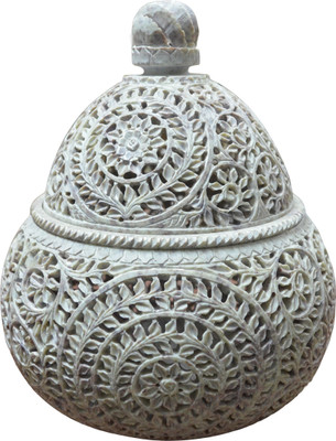 57% OFF on Artist Haat Natural Soapstone Hand carved Floral Design3 Jar Stoneware 1 - Cup Tealight Holder Beige, Pack of 1