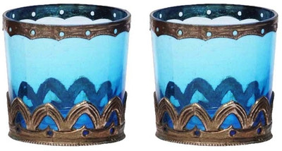 50% OFF on Home and Bazaar Glass, Iron 1 - Cup Candle Holder Blue, Pack of 2