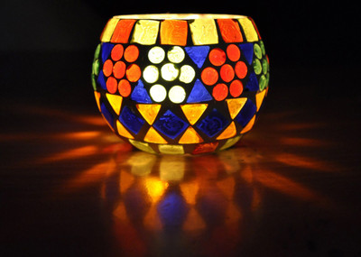 Lal Haveli Decorative Mosaic Glass Tealight Holder (Multicolor, Pack Of 1)