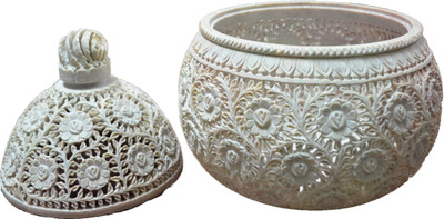 57% OFF on Artist Haat Natural Soapstone Hand carved Floral Design2 Jar Stoneware 1 - Cup Tealight Holder Beige, Pack of 1