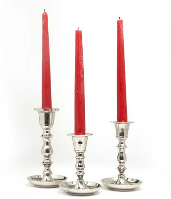 Indian Reverie Aluminium, Nickel Candle Holder Set Silver, Pack of 2