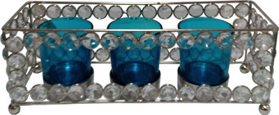 Decor8 Crystal & Tray With Glasses Iron 3 - Cup Candle Holder (Silver, Pack Of 1)