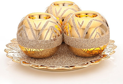 10% OFF on Importwala Gold Ball Candle with Plate Ceramic Tealight Holder Set Gold, Pack of 3